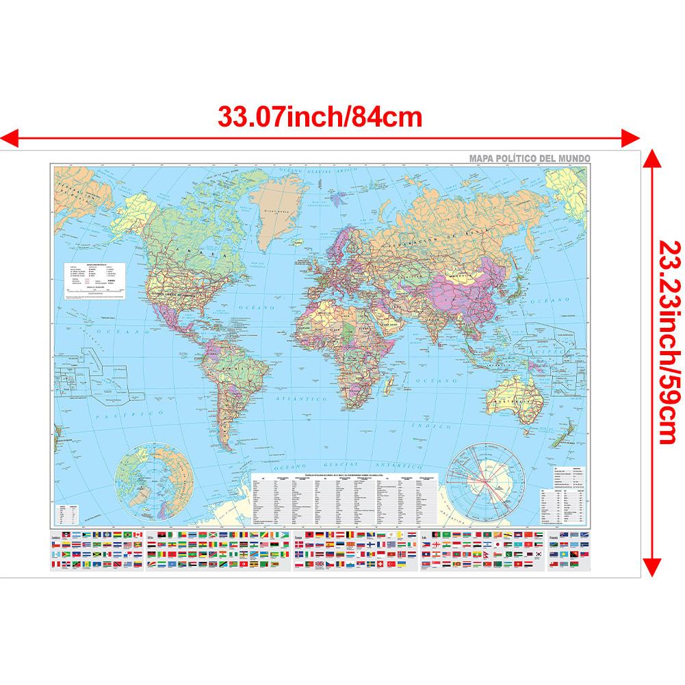 Spanish Map-World Map-Political Distribution-City Maps,Poster for Home Office Classroom,Travel/Educational Supplies