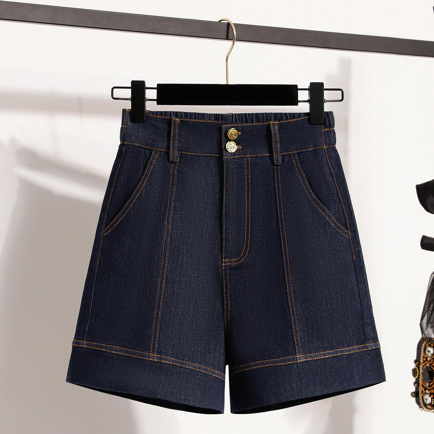 

DIMANAF Большой размер 2025 Женские шорты Брюки Летние Эластичные Свободные Джинсовые шорты Базовые С высокой талией Шаровары 5XL 5XL