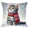 1pc Christmas Cat in Snowy Scene Double-Sided Printed Pillowcase, Soft and Comfortable Short Plush Cushion Cover, Machine Washable, Multiple Sizes Ava
