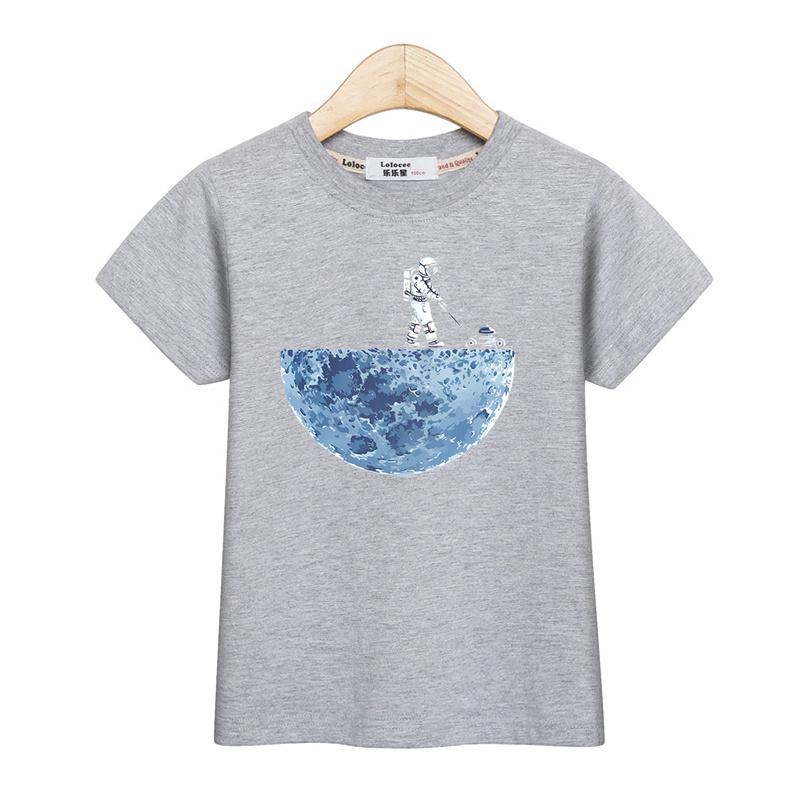 Astronaut New Cartoon T-shirt Boys Summer Shirt Children Short Sleeved Tops Spaceman Clothes
