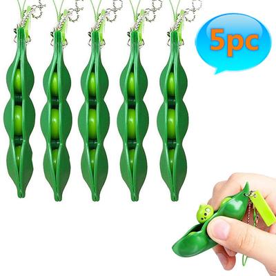 Confezione da 5 pezzi Fidget Toys Decompressione Giocattoli Edamame Squishy Squeeze Piselli Fagioli Portachiavi Carino Antistress Giocattolo per Adulti Portachiavi