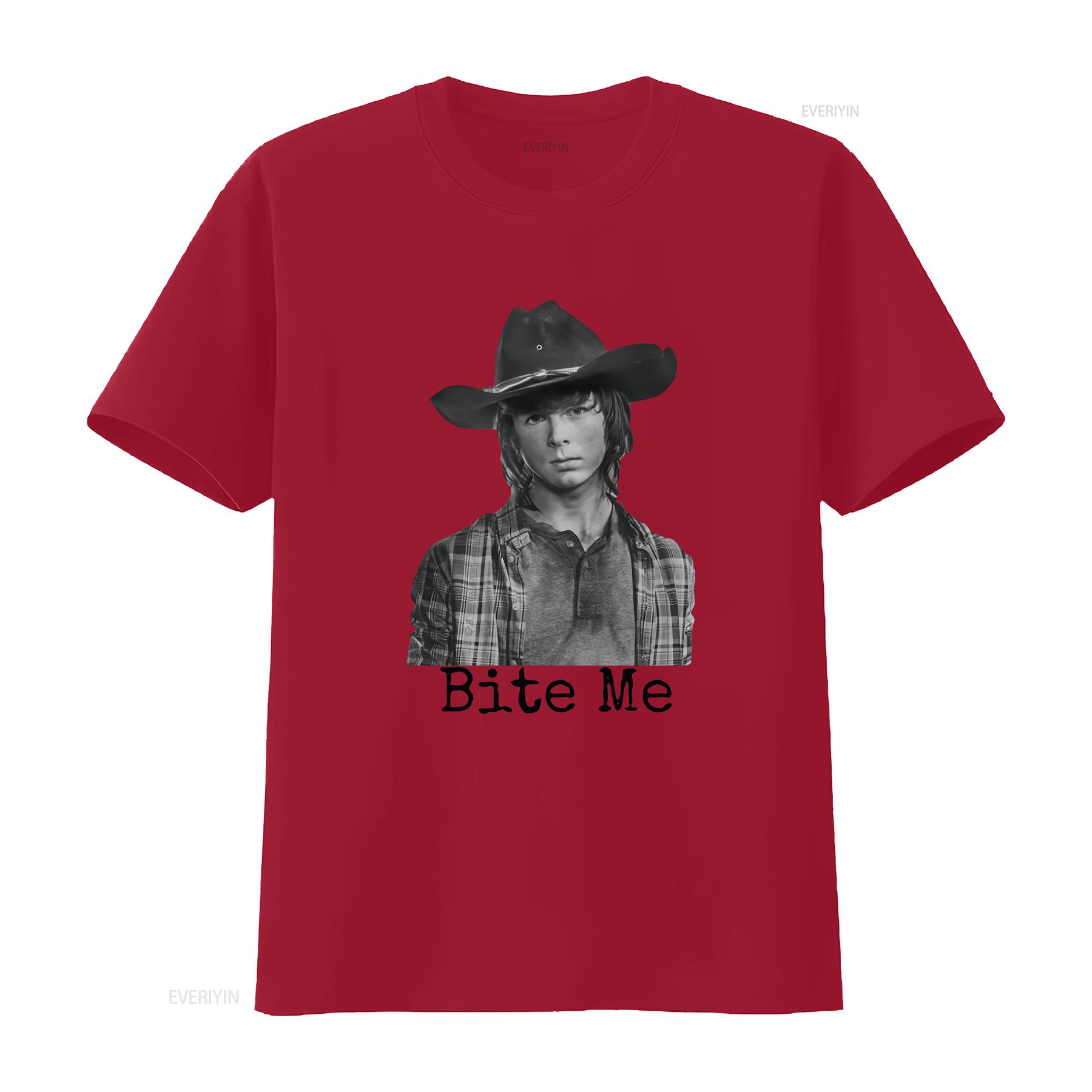 

Carl Grimes Bite Me Walking Dead T Shirt Twd Chandler Riggs Novelty Top long or short sleeves vintage Washed Casual streetwear S