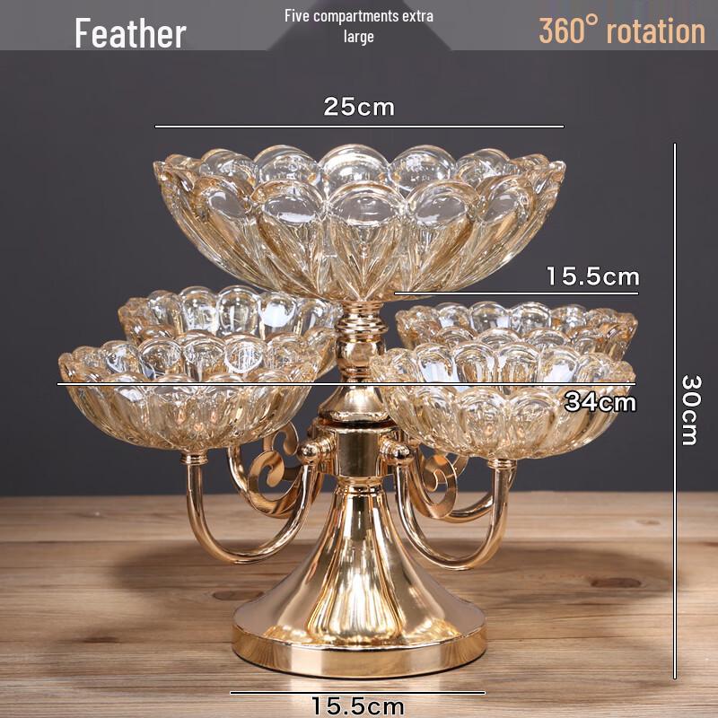 Rotating Double-Layer Crystal Glass Fruit & Snack Plate