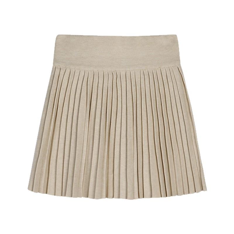 Pusumede Romantic Aesthetic High-Waisted Pleated Knit A-Line Skirt