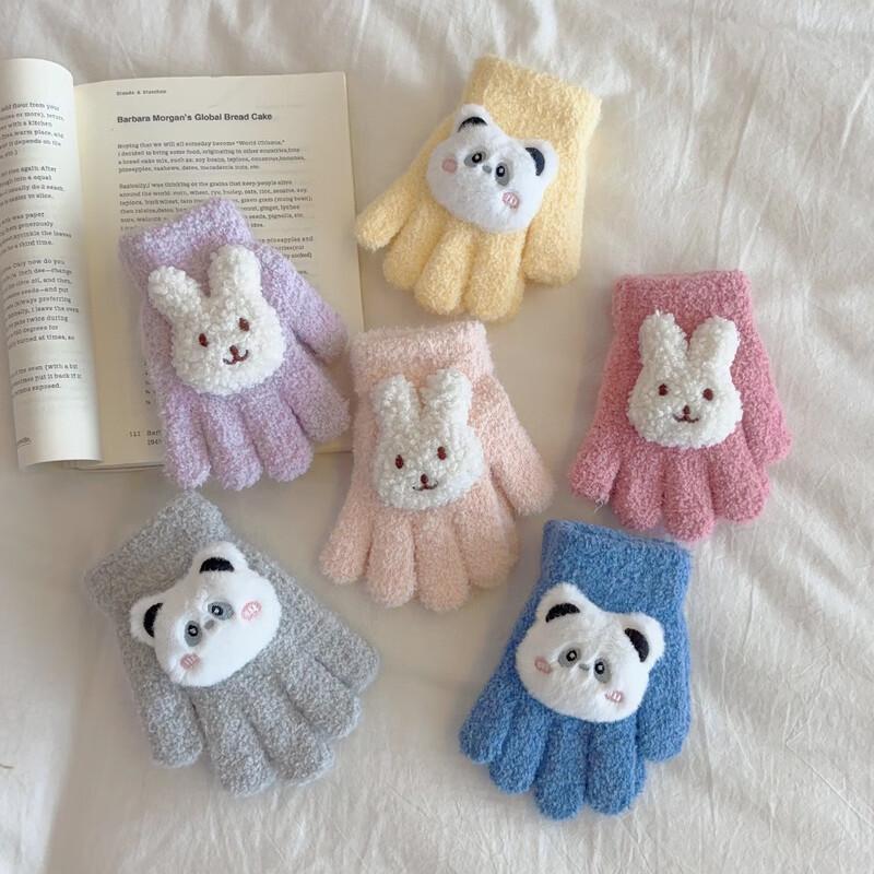 Gants d'hiver à cinq doigts pour enfants avec lapin de dessin animé