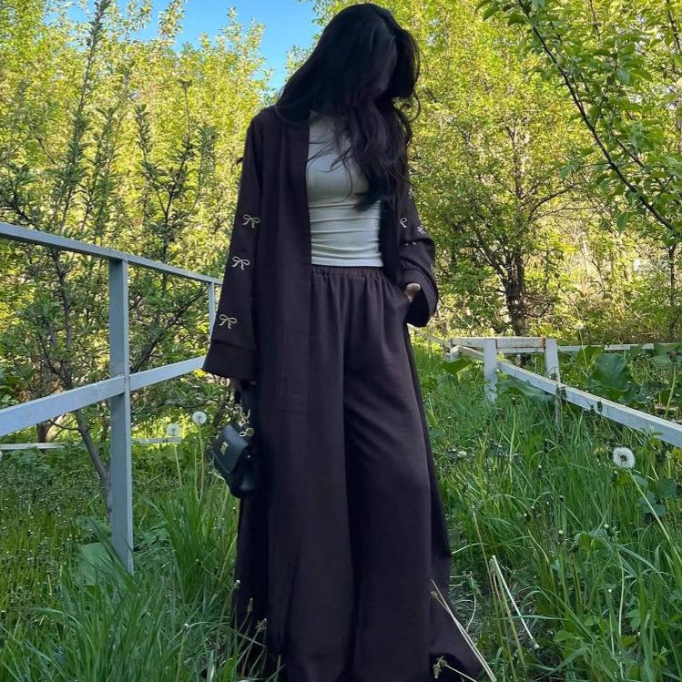 

2025 Summer Cape Long Sleeve Slimming Casual Dress 3XL темно-коричневого кольору