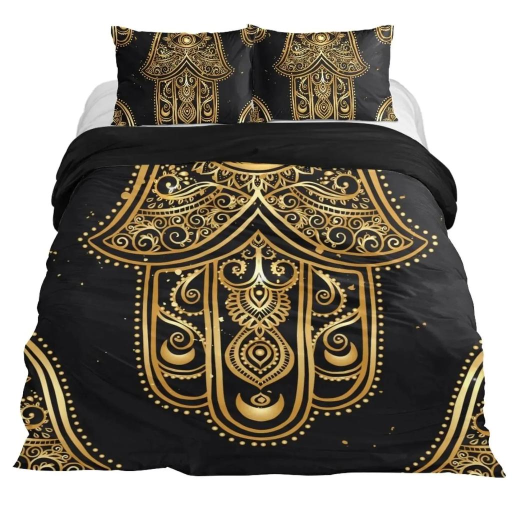 Luxury New 3D Print Hamsa Hand Bedding Set Boho Mandala Duvet Cover Set Black Gold Bohemia Bed Set Fatima Hand Linen Lucky Hand