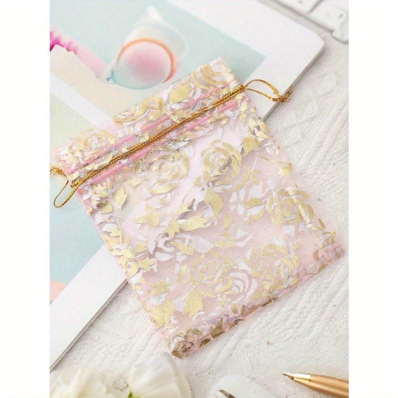 9*12Cm Hot-Stamping Pink Organza Candy Gift Bag, Jewelry Storage Bag, Gift Packaging Bag, Candy Bag, Cosmetics Travel Storage