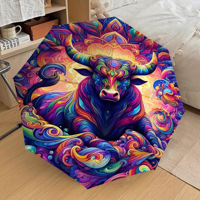 1pc Colorful Bull Mandala Automatic Open/Close Umbrella, Folding Compact Umbrella with Lightweight Design for Women/Men Yy251011038