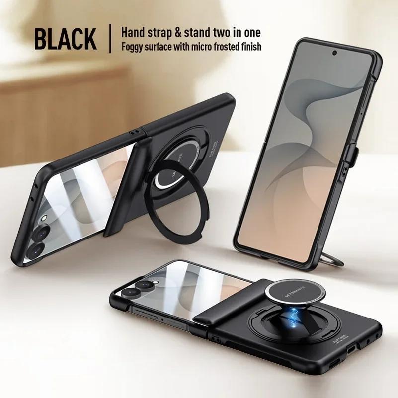 For Samsung Z Flip8 Folding Wristband Phone Case, Magnetic Rotating Stand, Matte, Drop-resistant Full-cover Protective Case
