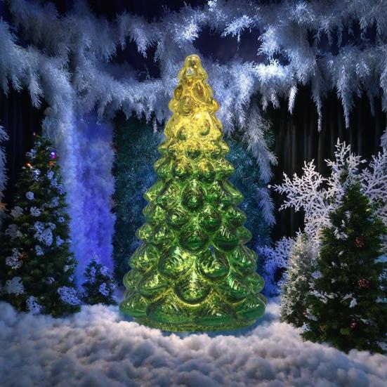 Glass Christmas Tree Ornament with Timer LED Glow Battery Operated Holiday Ambiance Light Seasonal Home Decor
