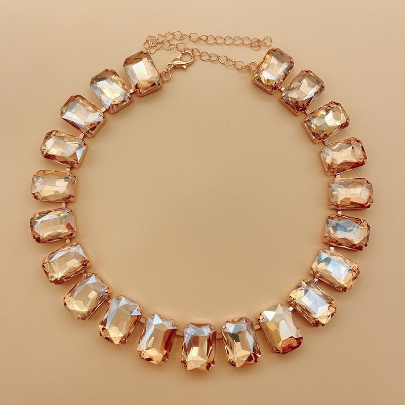 Mixed Color Rectangular 13x18 Crystal Gemstone Necklace - European & American Choker Design