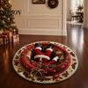 Retro Style Floor Pad Christmas Round Area Rug, 3D Optical Illusion Carpet, Stain & Wear Visual Rug Resistant Throw for Living Room Sofa Bedroom