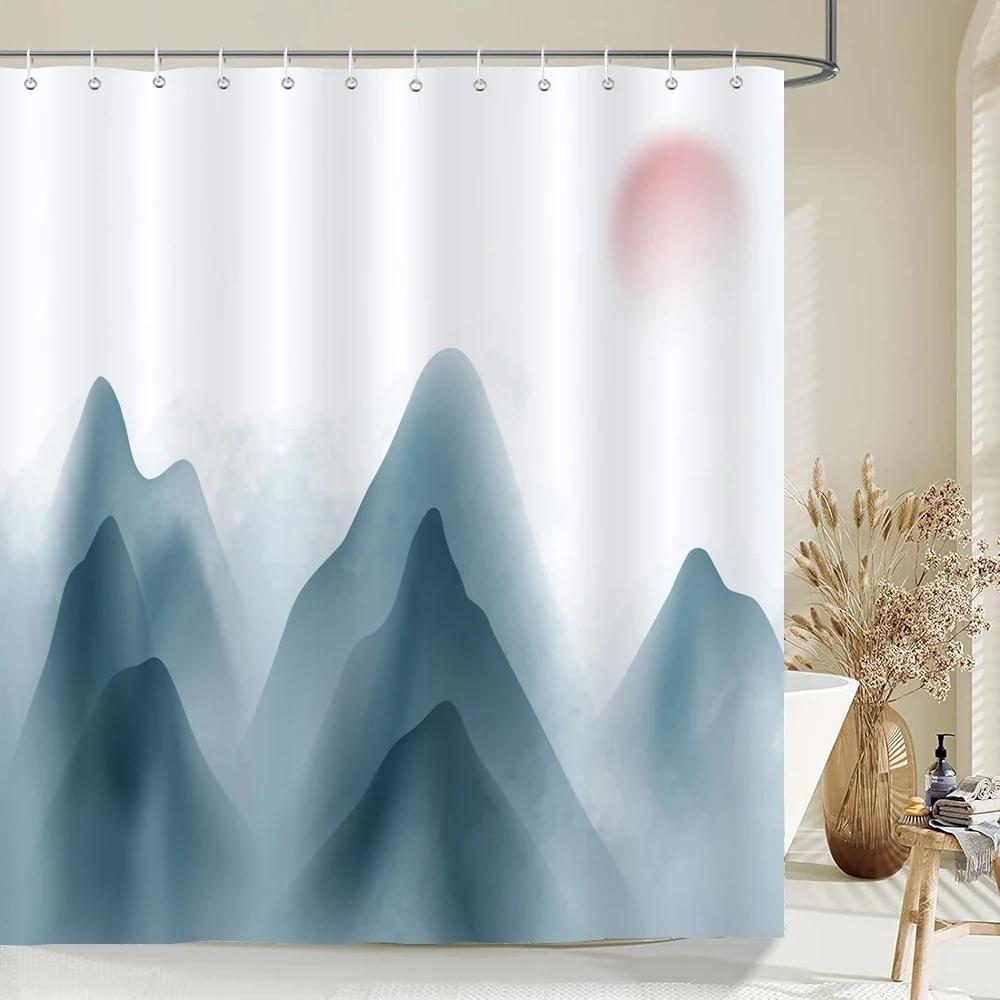 Chinese ink landscape style shower curtain scenic pattern Waterproof Fabric bath curtain washable Bathroom curtains Multi Size