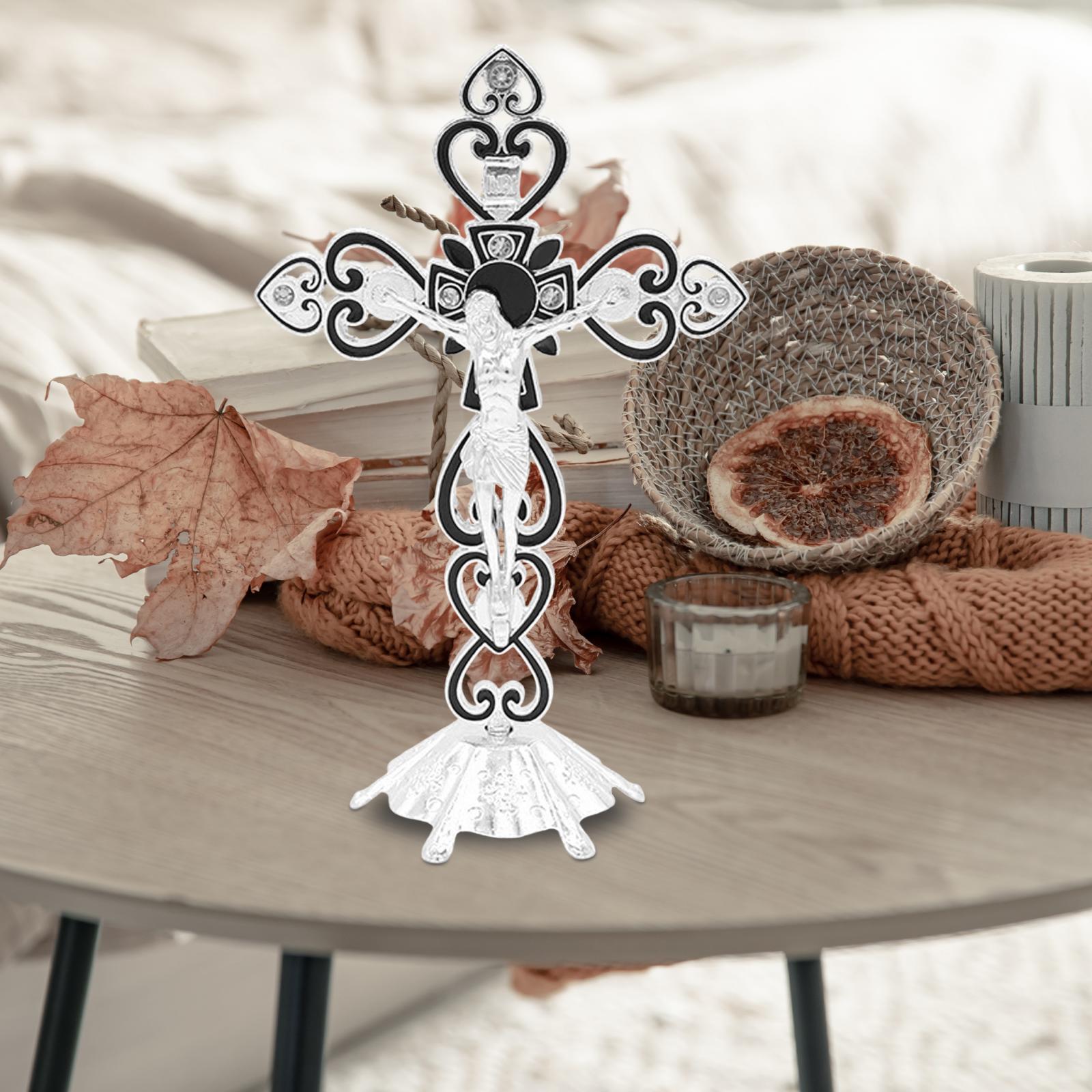 

Металлический декоративный распятие, стоящее крестообразное украшение для стола, полка, тонкая работа, винтажный стиль, для молитвы, съемное основание чёрный