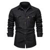 2026 Men's European Size Casual Solid Color Denim Long-Sleeve Shirt In Stock
