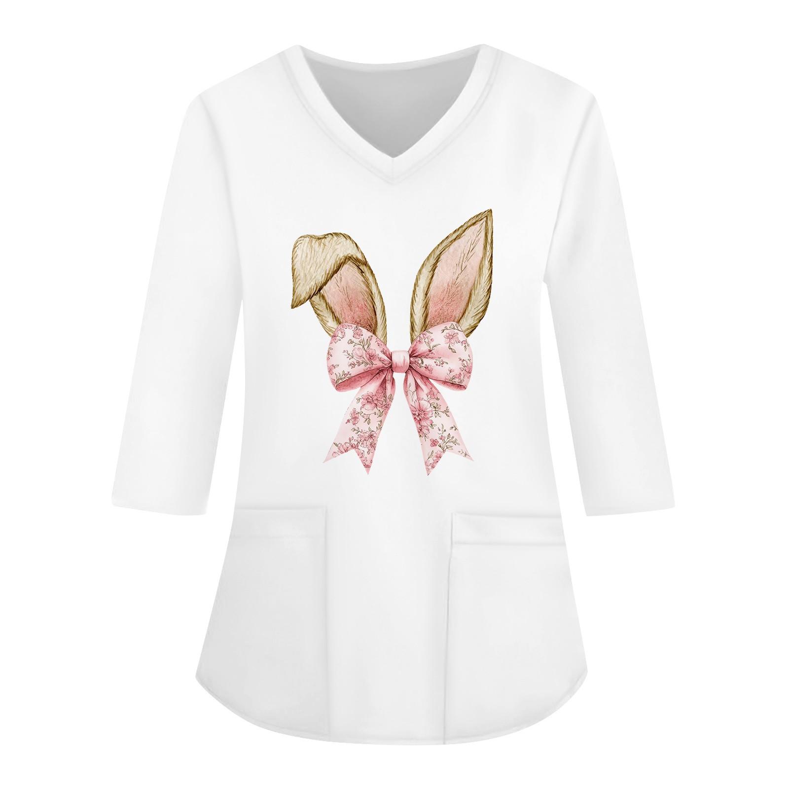 

Модная женская рабочая одежда с v-образным вырезом и рукавами 3/4, свободные топы с карманами и принтом M