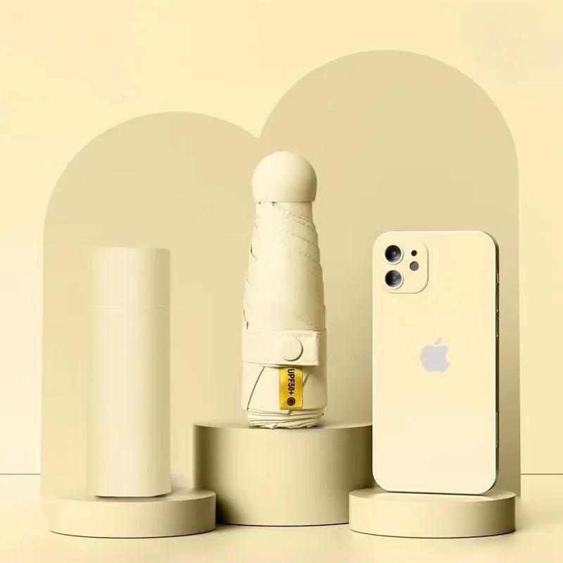 Rain Capsule Rubber Black Dual Mini Umbrella Use Umbrella Alloy Sun Portable Sunshade Foldable Sunscreen Rain Handle