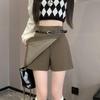 Coffee High-Waisted A-Line Irregular Culottes Skirt - Women's Spring 2025 Trend