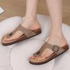 Fashion Shevalues Women's Cork Thong Sandals New Casual Leather Flip Flops Summer Unisex Cork Footbed Slippers Men Beach Vacation Slides