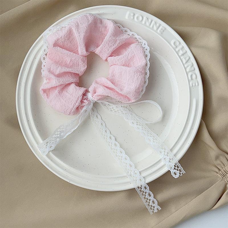 White Lace Large Intestine Hair Band Knotted Fat Intestine Hair Band Bow Ribbon Headband Rubber Band Hair Accessories розовый
