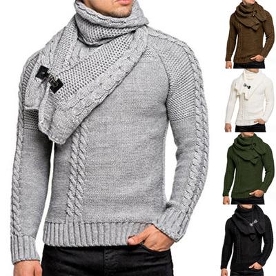 Men's Casual And Trendy Long-sleeved Neck, Detachable Men's Warm And Slimming Pullover, Knitted Sweater