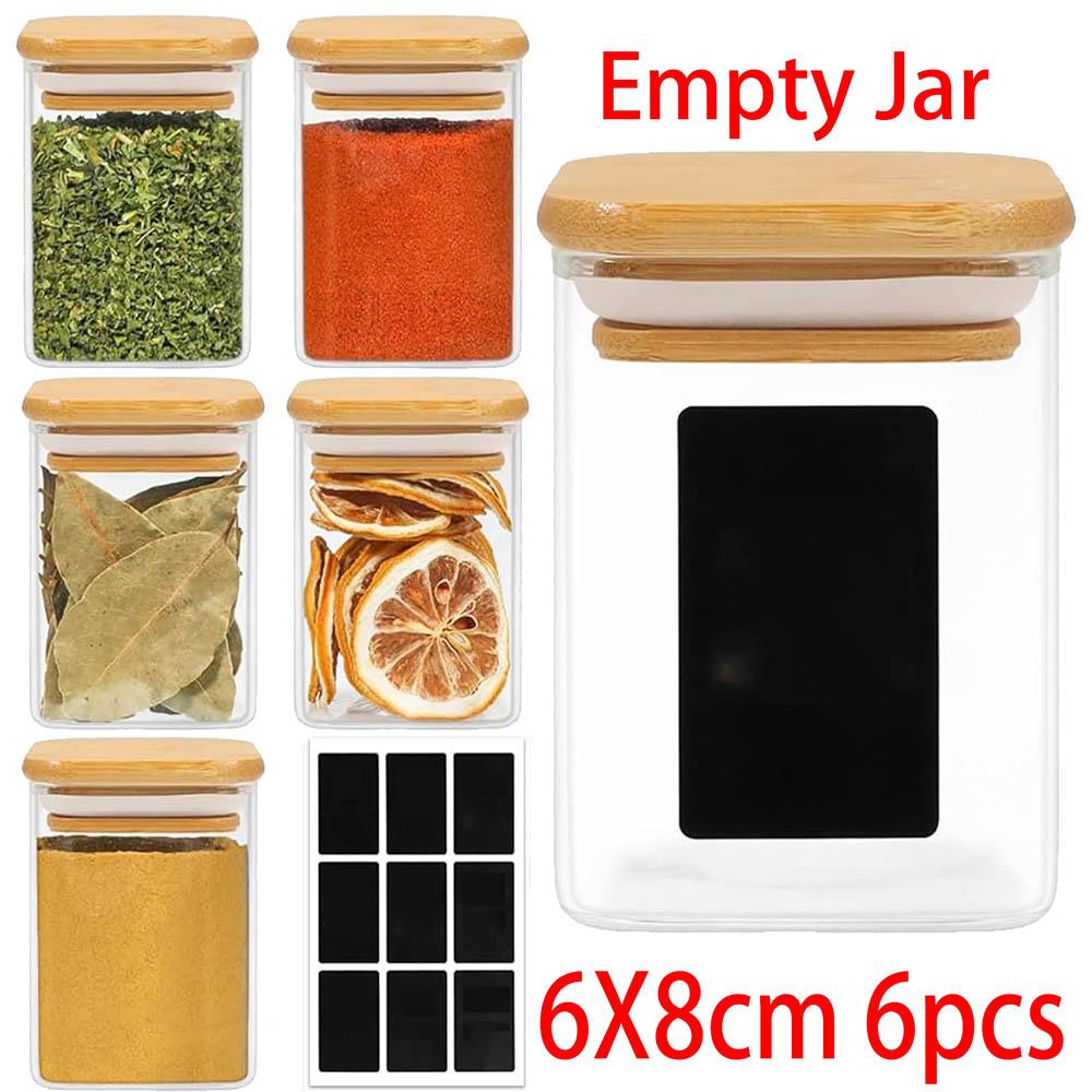 Spice Jars with Labels,Glass Seasoning Jars,Square Seasoning Containers for Salt,Pepper,Chili Powder,Sugar,Ginger Ground,Cumin