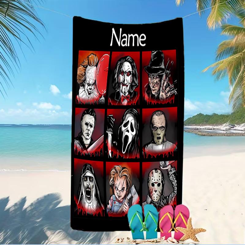 Customizable personalized beach towels Horror movies themed designs.Suitable for the beach, yoga, sports;ideal as beach accessories