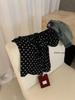 Guangzhou Women's Polka Dot Short Sleeve Square Neck Tie Shirt - Autumn/Winter Trendy