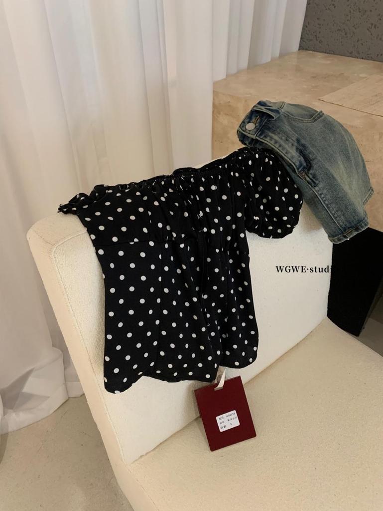 Guangzhou Women's Polka Dot Short Sleeve Square Neck Tie Shirt - Autumn/Winter Trendy