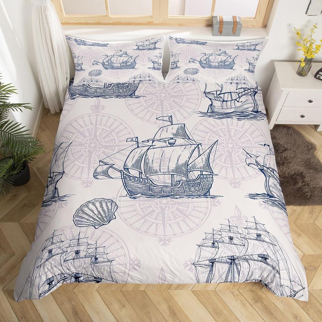 Erosebridal Mermaid Tail Comforter Cover,Kids Fish Scales Duvet Cover Twin,Girly Shell Starfish Bedding Set Ocean Life Sea Animal Bed Sets P