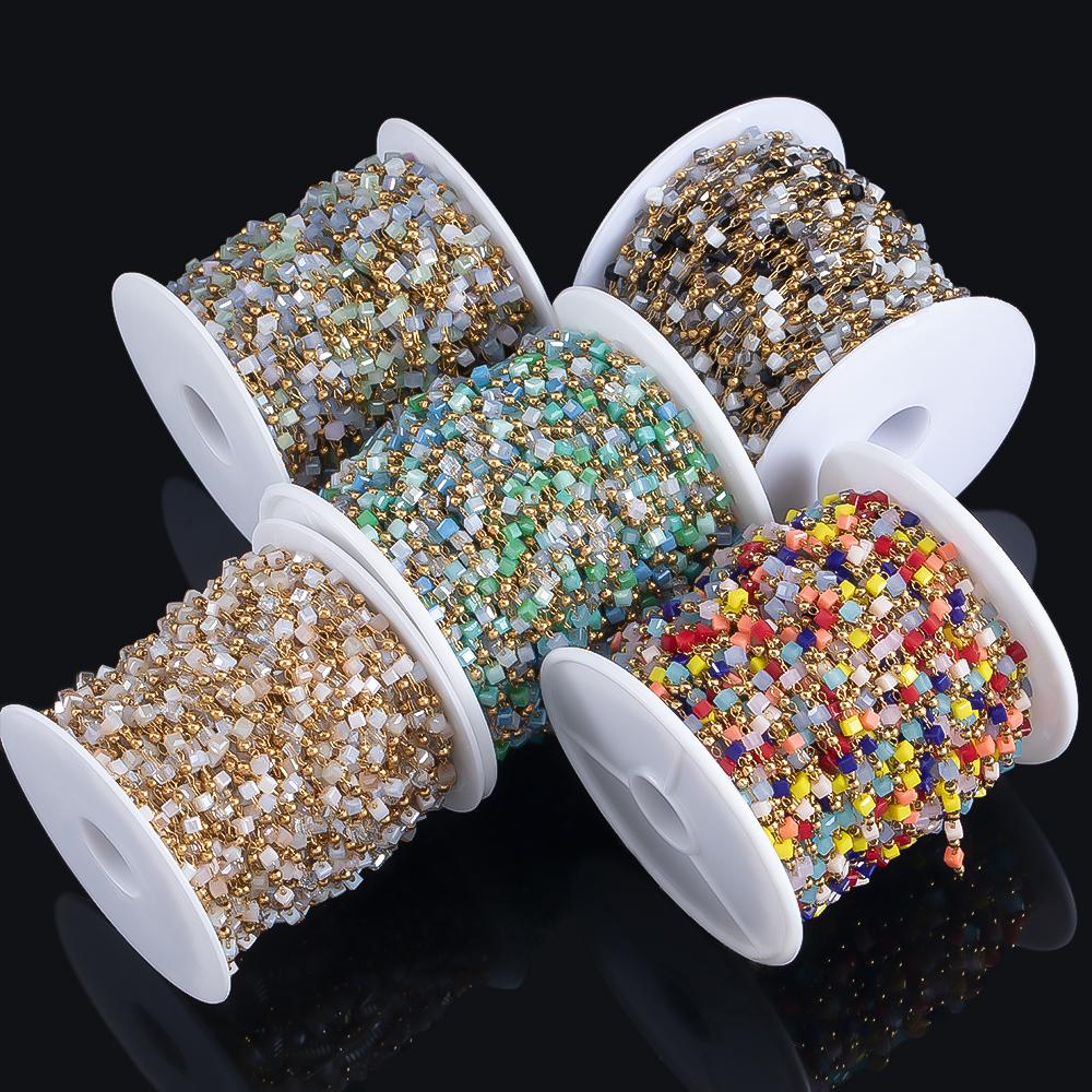 0.5M 1M 2.5mm Stainless Steel Chain Color Cube Square Glass Beads Chain for Jewelry Making DIY Boho Necklaces Bracelets Material