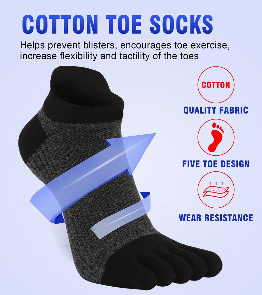 VICUDAUL Sports Socks for Set of 4 Men's Five-Toe Socks, Cotton, Running,
