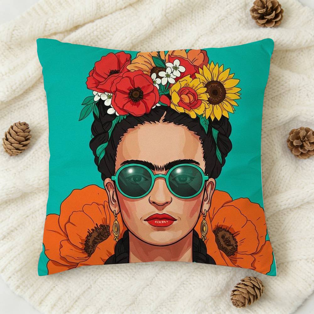 pc Frida Cartoon Style  Doublesided Printed Square Decorative Cushion Cover for Sofa Living Room Home Decor