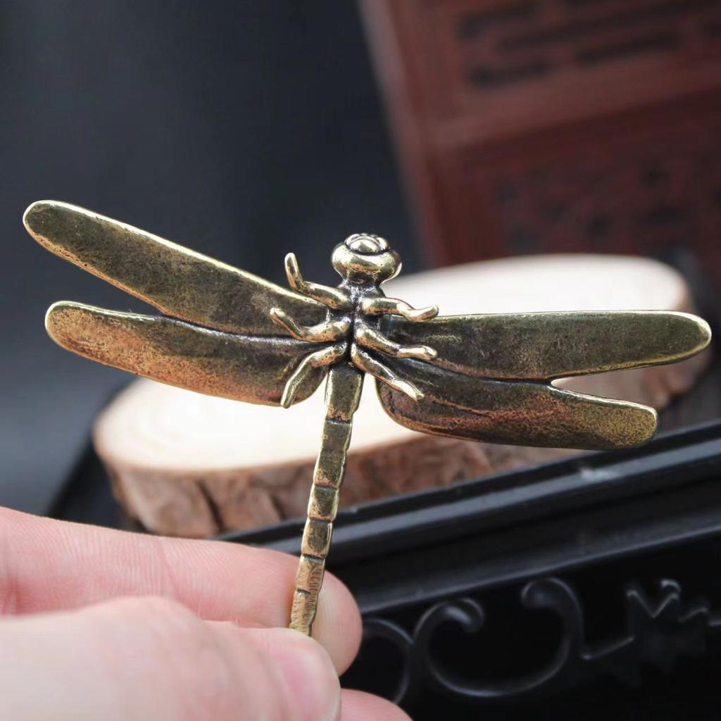 Brass Dragonfly Home Decoration Antique Statue Animal Figurines Miniatures Ornament Accessories Creative Table Tea Pets Craft