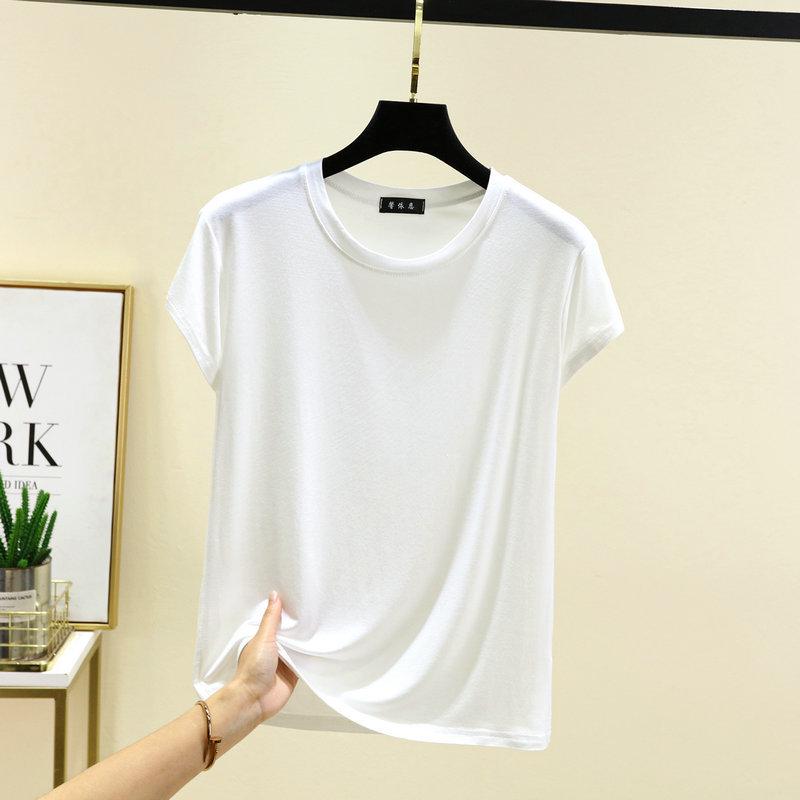 Plus Size Women's Slim Fit Solid Crew Neck Modal T-Shirt - Korean Style Summer Top