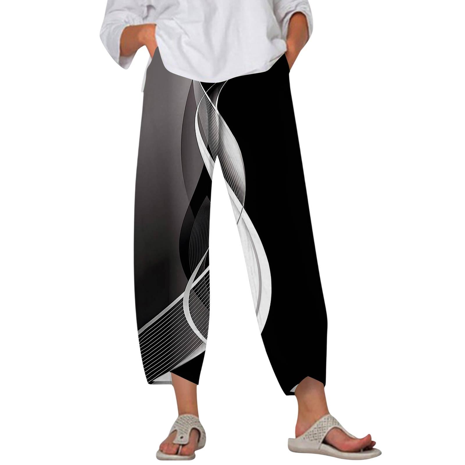 

Брюки женские летние повседневные широкие брюки с эластичной резинкой на талии и карманами S