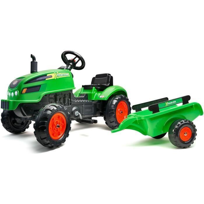 Tracteur a pédales X-Tractor - FALK - Capot ouvrant et Remorque - 100% Fabriqué en France - 50% de plastique recyclé - Des 2 ans