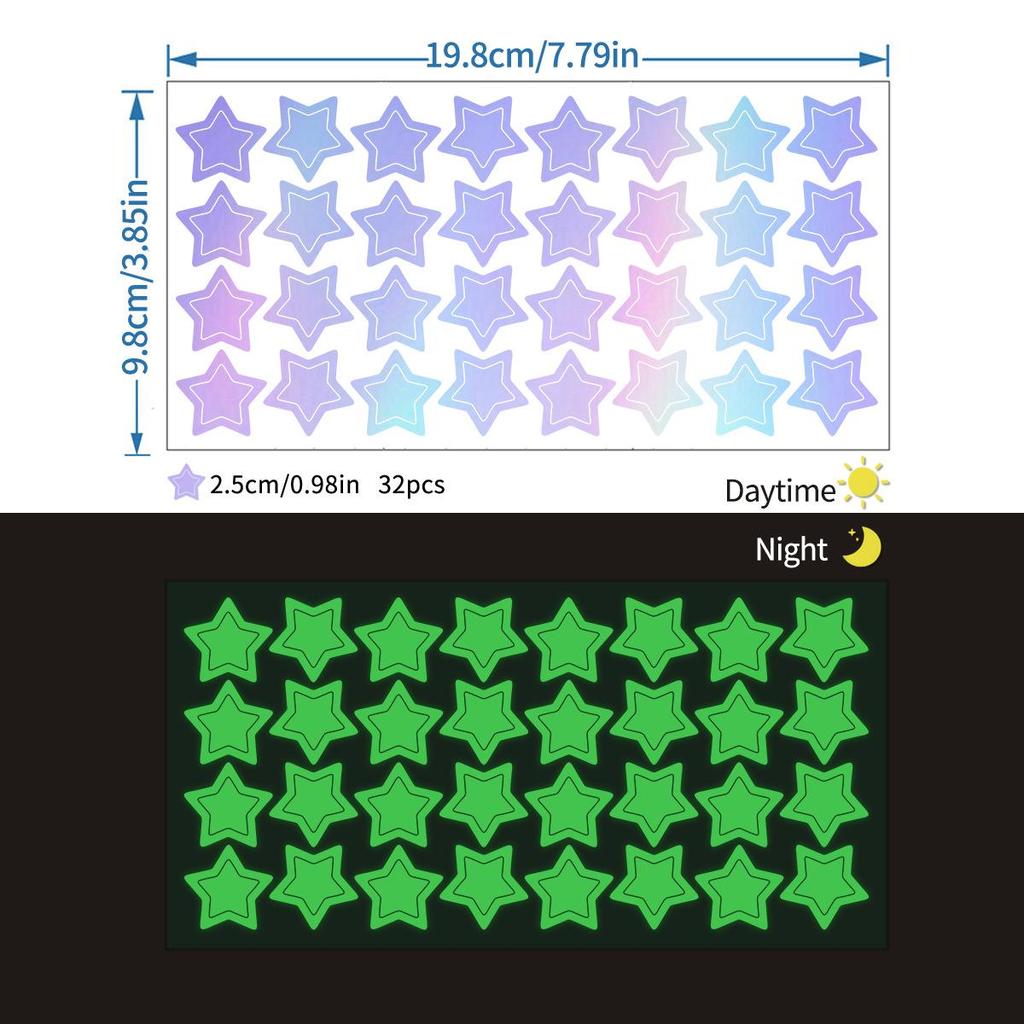 Iridescent Glow-in-the-Dark Star Stickers for Kids' Room, Bedroom, Party, or Window Decoration