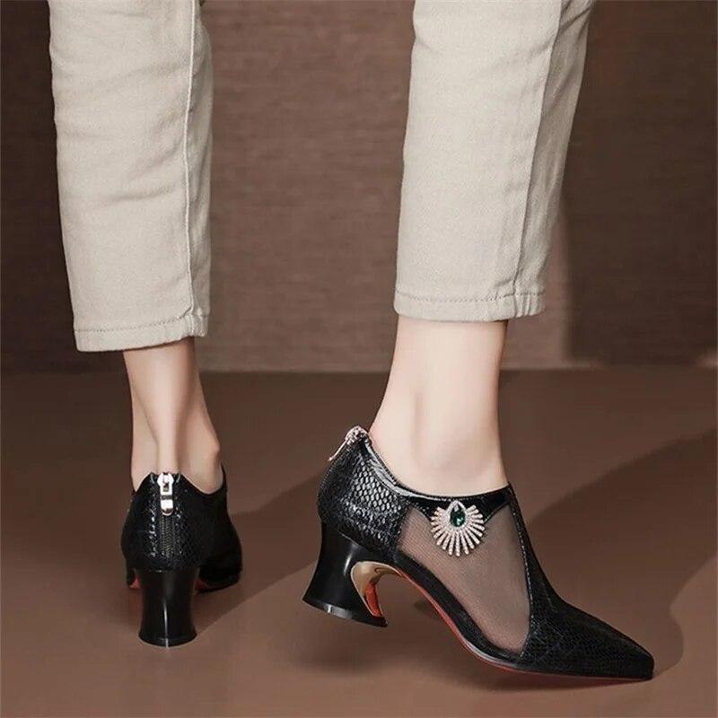 Women Cute Mesh Pumps Fashion Sweet Breathable Square Heel Shoes Spring Summer Casual Party Footwear
