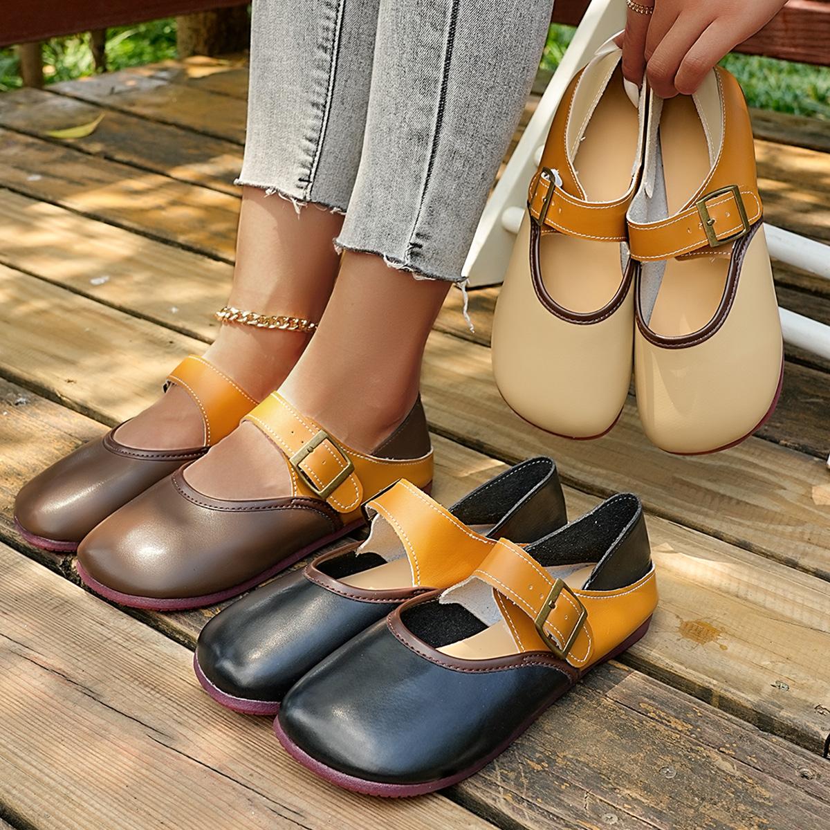

Мода 2025 Новые Женские Ретро Балетки Неглубокие Смешанные Цвета Лоферы с Пряжкой Роскошная Мягкая Подошва Слипоны Кроссовки Женские Zapatos De Mujer 38 чёрный