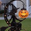 Metall-Rasenornamente für den Garten, Solarbetrieben, Halloween-Hexe, Kürbis, Erdspieß-Licht, Besen, Mond, Saisonale Außenatmosphärenlichter, Statue, Skulptur