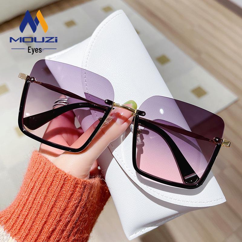 Retro Half-Frame Tea-Colored Sunglasses, Unisex 2025 Korean Style, High-End Net Red Fashion.