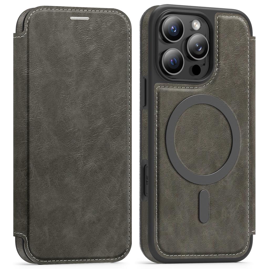 For iPhone 15 Pro Case Compatible with MagSafe RFID Blocking Card Holder Leather Phone Cover