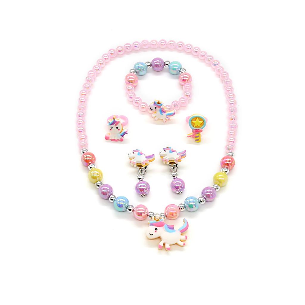 Accesorii Fetițe 2024 Colier Brățară Mărgele Unicorn Curcubeu Set Valoare Accesorii Bebe Fetiță