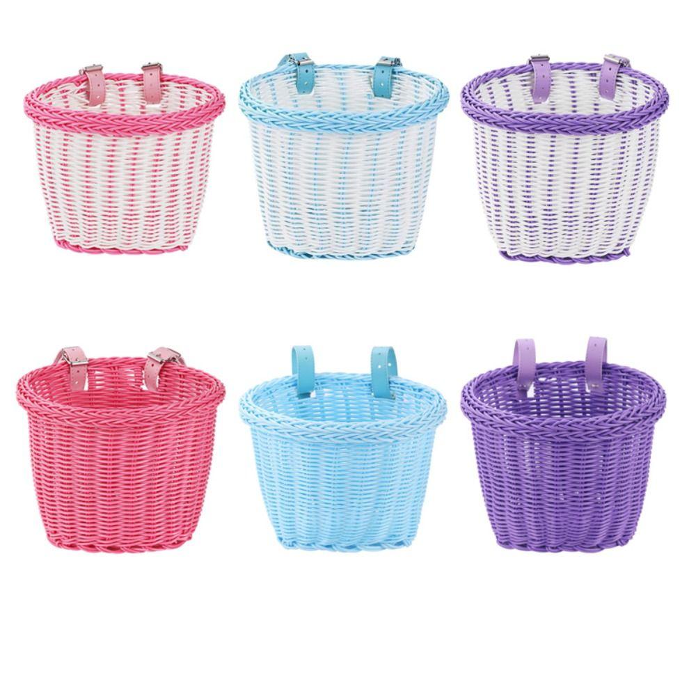 Adjustable Leather Straps Front Handlebar Basket Handwoven Cycling Handlebar Basket  Girls Bike