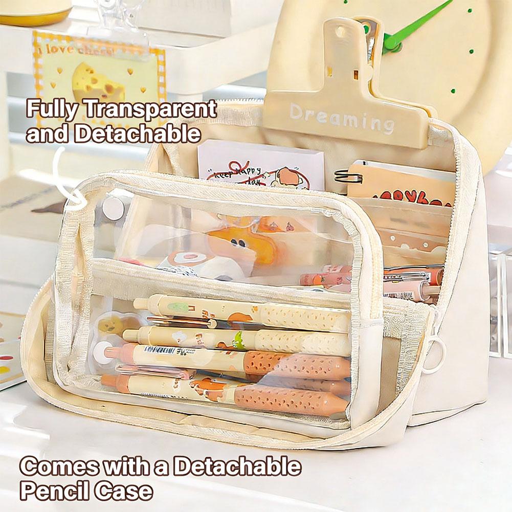Large Capacity Transparent Pencil Case DIY Zipper Pen Bag 9 Layer Multi Function Students Stationery Storage Bag School Supplies