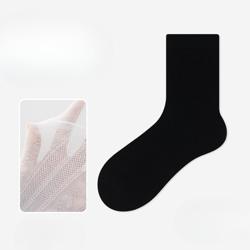 

Женские летние тонкие бесшовные гольфы до середины икры, сетчатые дышащие хлопковые носки, влагопоглощающие, дезодорирующие, антибактериальные махровые носки 1 pair чёрный