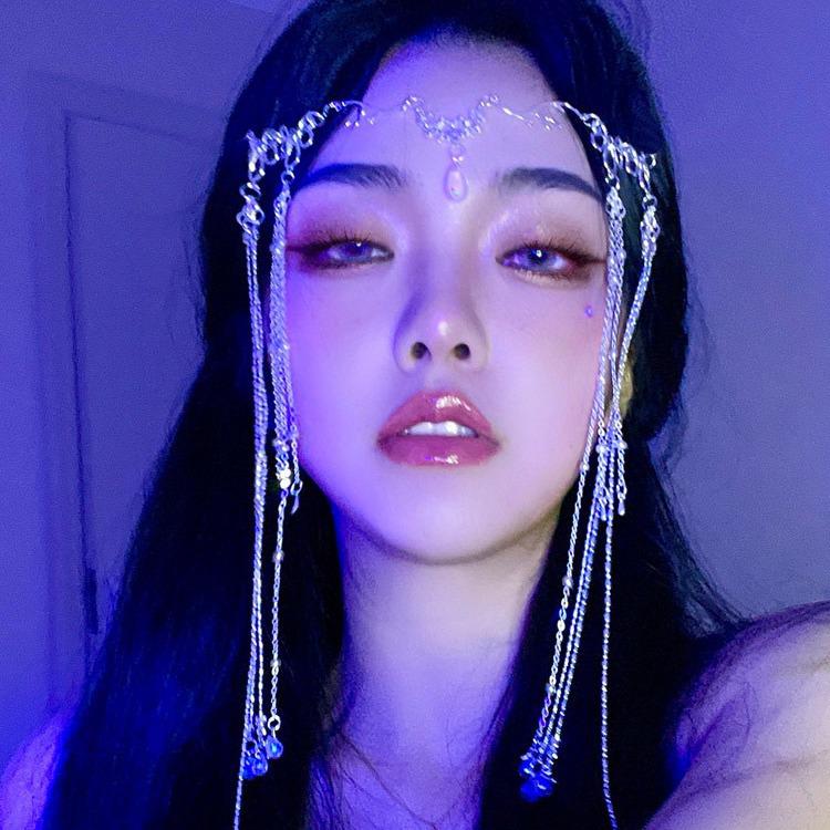 Zhao Lusi inspirovaná Hanfu střapcová pokrývka hlavy s čelními a závojovými doplňky