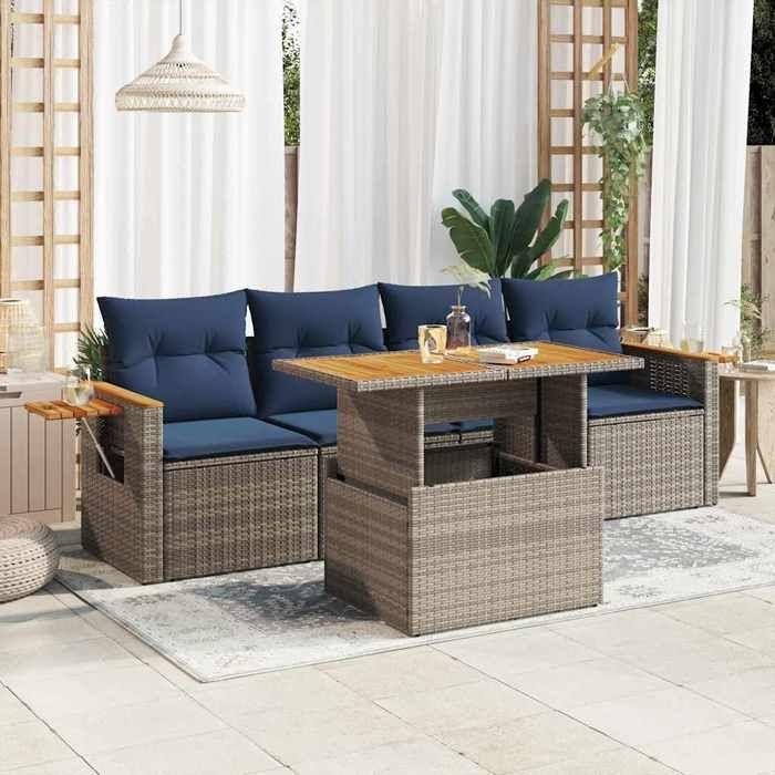 VidaXL Garden Furniture Set 5 Pcs with Grey Cushions Wicker, Outdoor Sofa Set, Corner Sofa Set 3327547